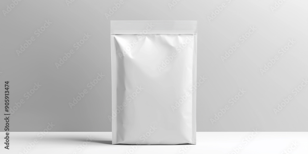 White blank foil food doy pack packaging standing up on white background