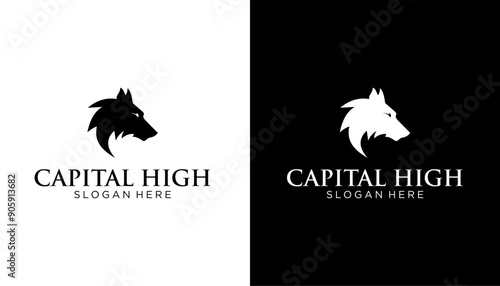 head wolf logo on black and white background vector