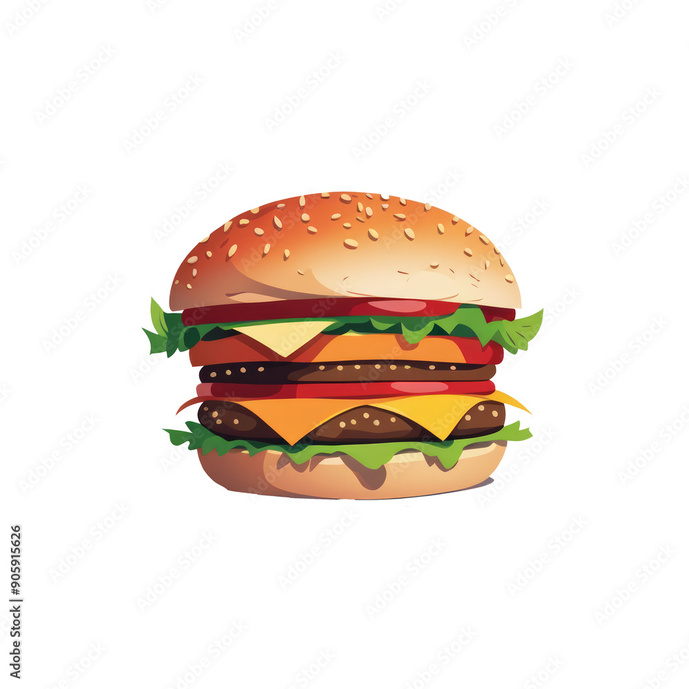 Vector cartoon burger with cheese, patty, tomato, lettuce and onion rings on transparent background, PNG resource for animation Vector cartoon burger with cheese, patty, tomato, lettuce and onion rings on transparent background, PNG resource for animation