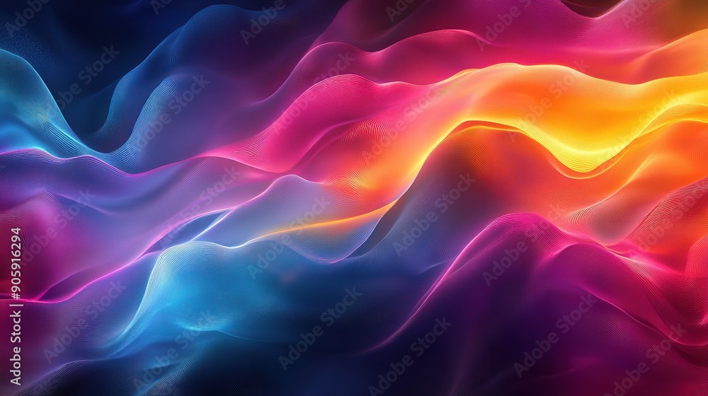 Obraz premium Abstract Neon Waves: A mesmerizing and vibrant abstract background with dynamic, flowing waves in a spectrum of neon colors, evoking a sense of energy, movement