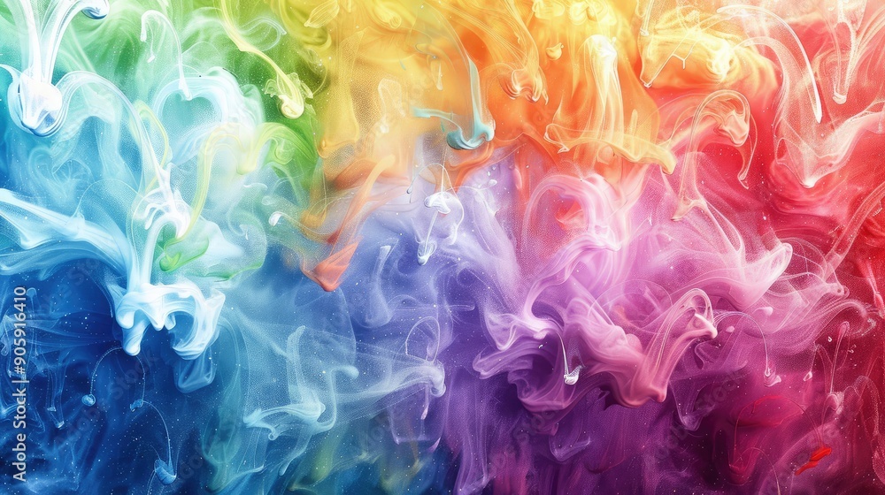 Rainbow background of water ink mixed with swirling abstract cloud colors. Colorful Ink Abstract: Rainbow swirls with bursting artistic energy. Rainbow background of water ink mixed with swirling abstract cloud colors. Colorful Ink Abstract: Rainbow swirls with bursting artistic energy.
