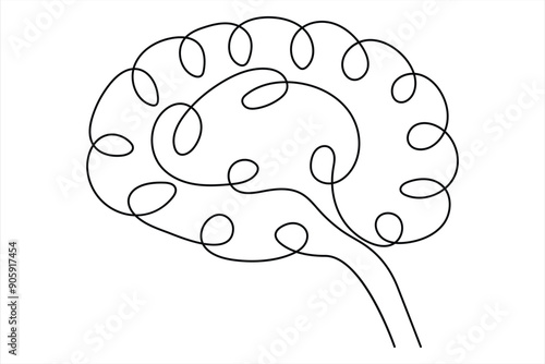 Continuous one line drawing of human brain. Hand drawn minimalism style. brain line art vector illustration