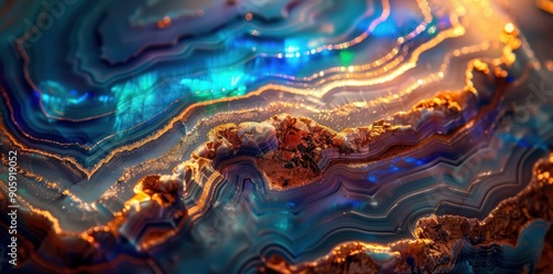 Close-up of Abstract Colorful Mineral Layered Texture