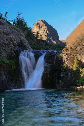 A waterfall in the mountains