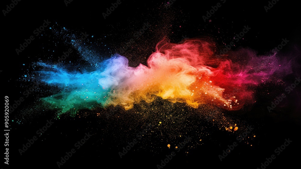 Fototapeta premium Explosion of rainbow colored powder dust background Abstract colored powder splash explosion texture, concept wallpaper.