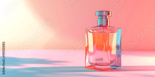 Transparent glass bottle with sprayer holds scented liquid, isolated beauty object for luxury fragrance care