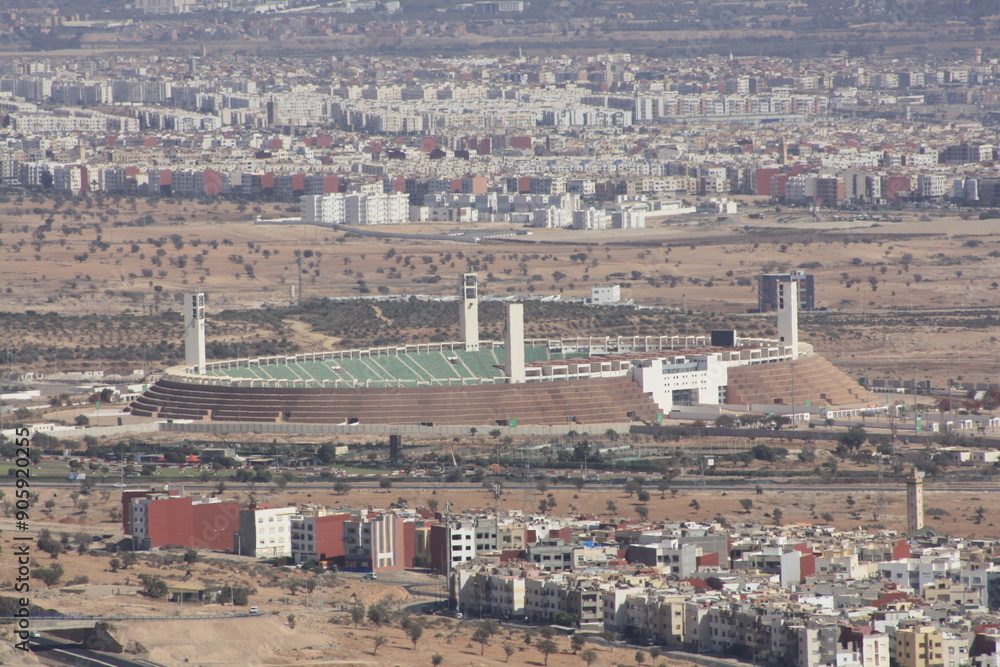 Obraz premium A view of the city of Agadir from the top of the mountain on July 29 2024.