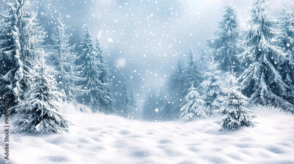 Winter's Silent Embrace: Snow falls softly upon a pristine forest, blanketing towering pines in a serene hush of winter wonder. Winter's Silent Embrace: Snow falls softly upon a pristine forest, blanketing towering pines in a serene hush of winter wonder.