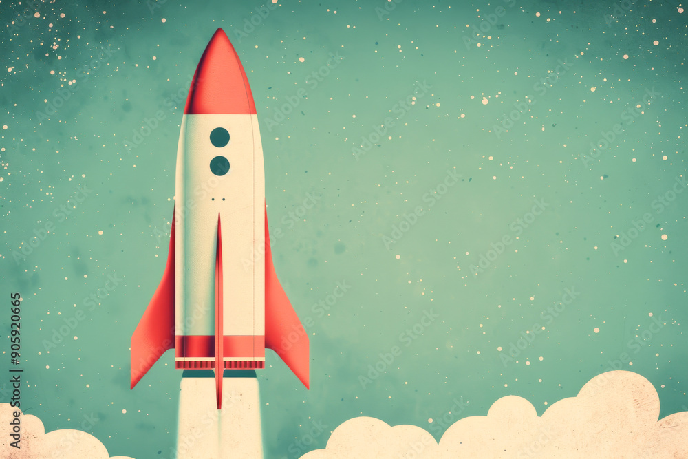 A retro rocket launching into the starry sky, symbolizing adventure and exploration. Perfect for creative projects and themes. A retro rocket launching into the starry sky, symbolizing adventure and exploration. Perfect for creative projects and themes.