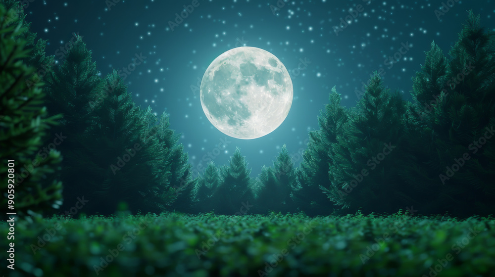 A serene night scene showcasing a bright moon illuminating a forest under a starry sky, creating a tranquil and magical atmosphere. A serene night scene showcasing a bright moon illuminating a forest under a starry sky, creating a tranquil and magical atmosphere.