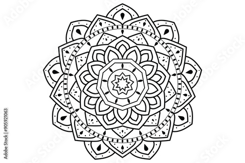 Mandala design, Floral circular mandala design, black and white background with mandala design