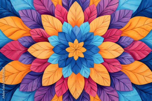 Wallpaper Mural Colorful floral pattern featuring vibrant leaves in shades of blue, orange, and purple, creating a stunning visual effect. Torontodigital.ca