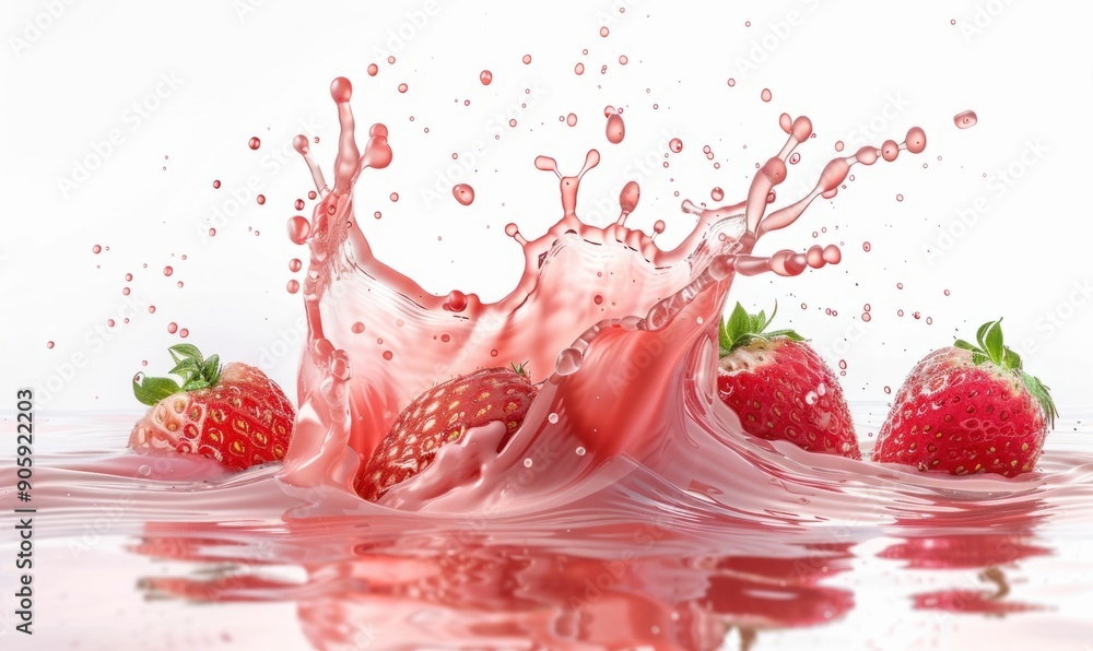 Fresh Strawberries Splashing into Red Juice Fresh Strawberries Splashing into Red Juice