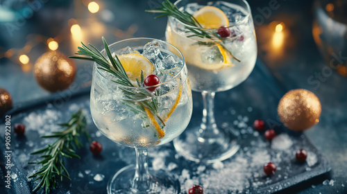 Christmas Gin and Tonic with Rosemary and Lemon photo