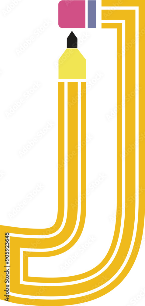 Letter 'J' in Pencil Vector Shape Isolated on White Letter 'J' in Pencil Vector Shape Isolated on White