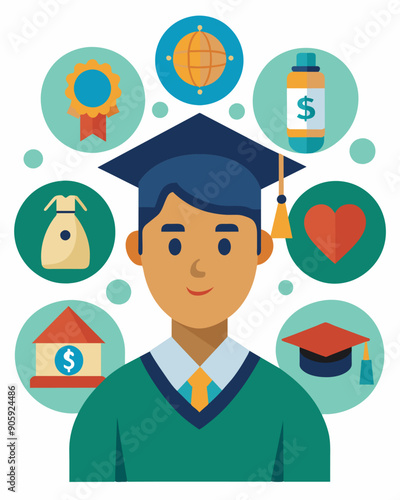 A student from a lowincome family is able to attend college with the help of a financial aid program allowing them to pursue their education and career goals.. Vector illustration
