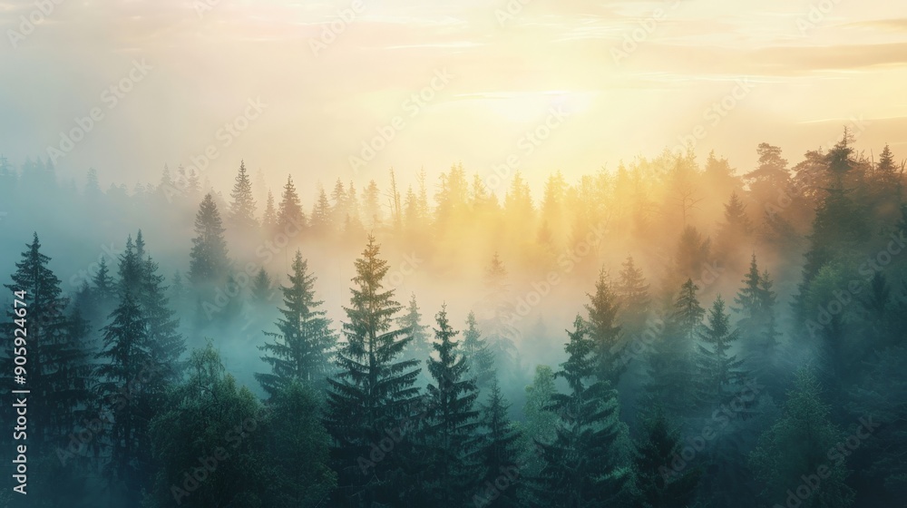 Mist rising in a serene forest at dawn Mist rising in a serene forest at dawn