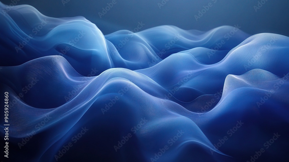 Obraz premium Abstract Blue Waves: A serene and ethereal abstract background image with undulating blue waves that evoke a sense of tranquility and serenity. Perfect for a calming and minimalist design aesthetic. 
