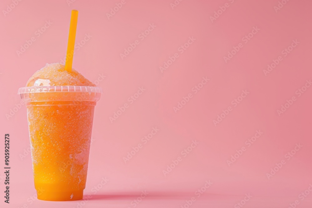 Icy Orange Drink Against Pink Background Icy Orange Drink Against Pink Background