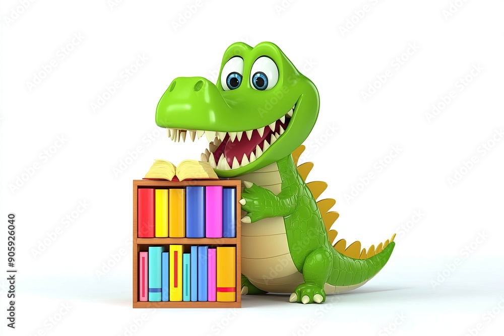 Fototapeta premium Crocodile with a bookshelf