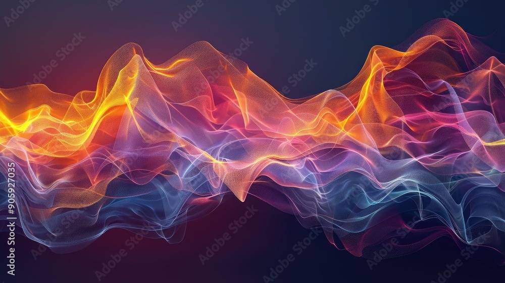 Obraz premium Meditative sound waves with harmonious neon curves and flowing abstract Colorful vibrant and mesmerizing abstract background with futuristic modern and technological elements
