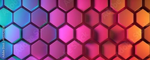 Hexagonal fractal pattern in neon colors, neon hexagons, psychedelic art