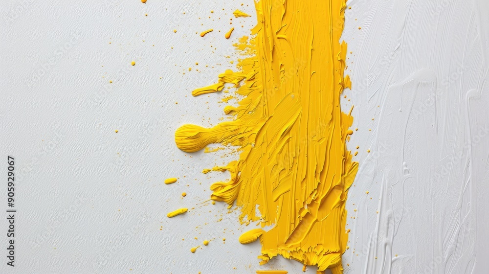 Fototapeta premium Yellow paint smudge on a white surface