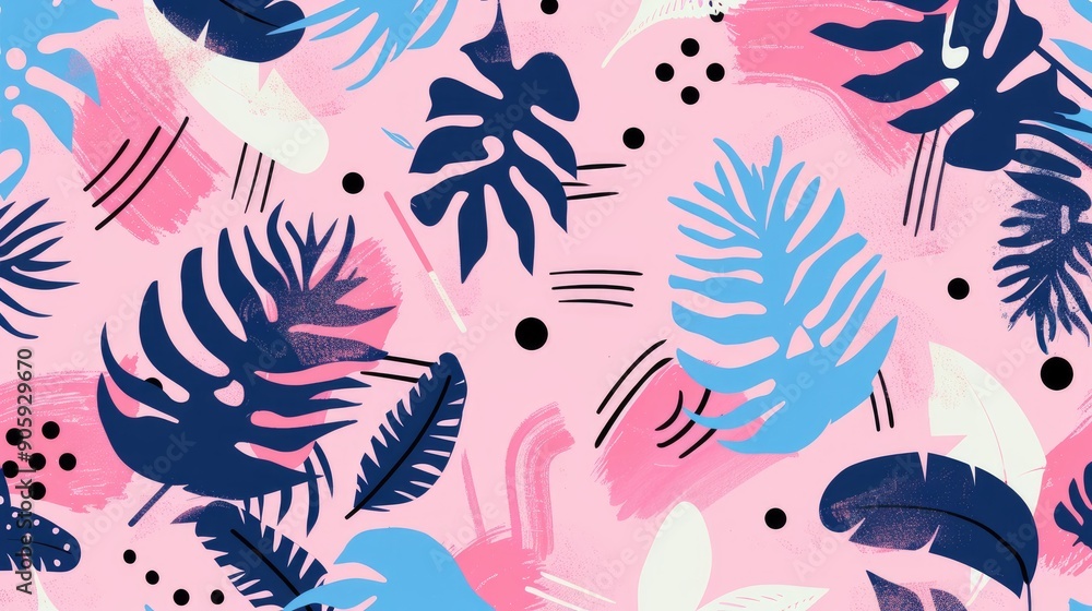 Naklejka premium Pink memphis pattern with palm design