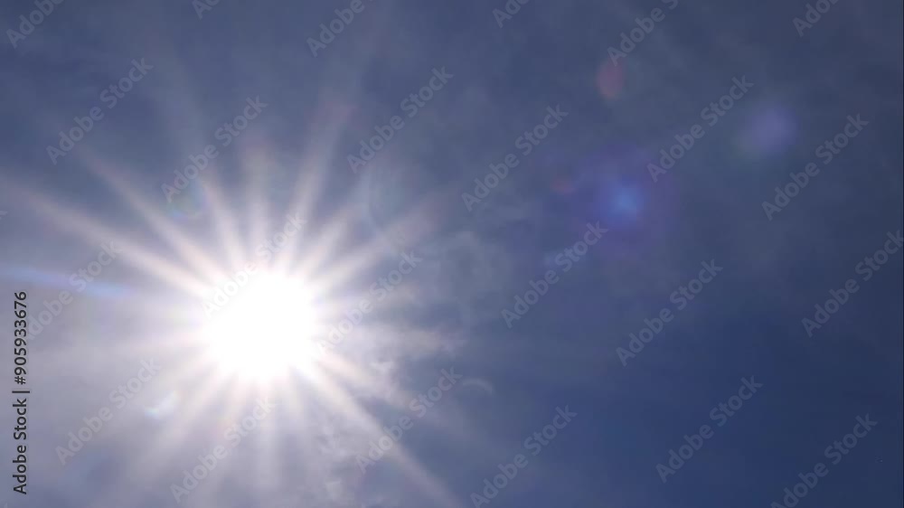 Rising sun with lens flare, airplanes and cloud time lapse. Abstract design element, transition or overlay Rising sun with lens flare, airplanes and cloud time lapse. Abstract design element, transition or overlay
