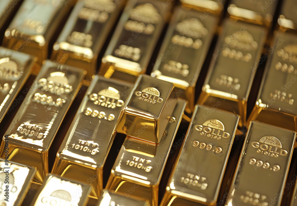 Stack of Shiny Gold Bars on Dark Background