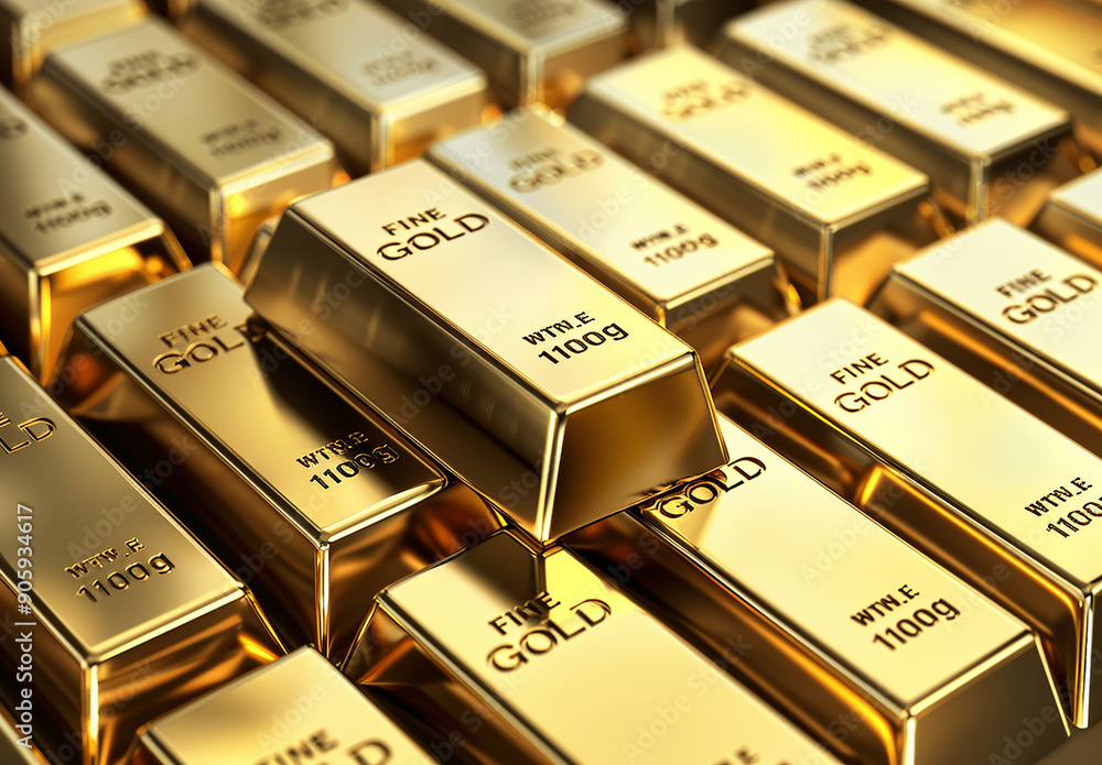 Stack of Shiny Gold Bars on Dark Background Stack of Shiny Gold Bars on Dark Background