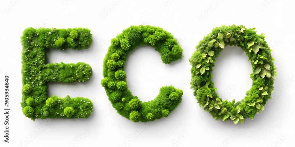Green eco letters made of plants and foliage Green eco letters made of plants and foliage