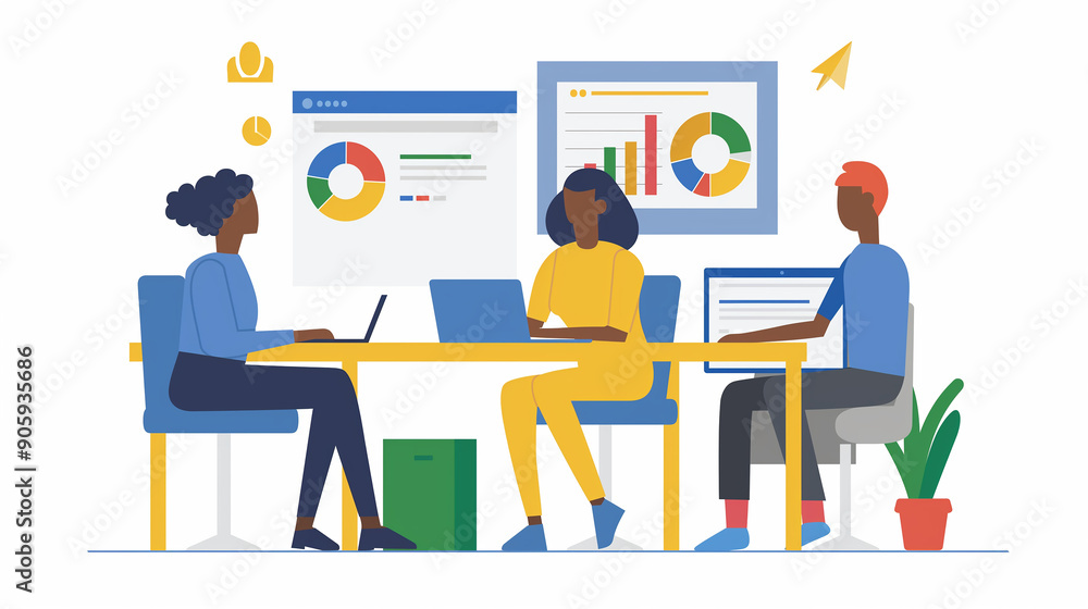 Business people team analyzing financial data charts using laptops working together in office Business people team analyzing financial data charts using laptops working together in office