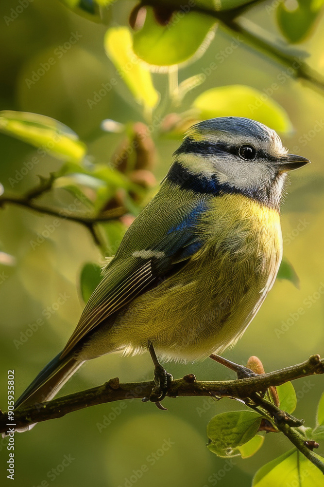 closeup of a blue tit bird sitting on a branch closeup of a blue tit bird sitting on a branch