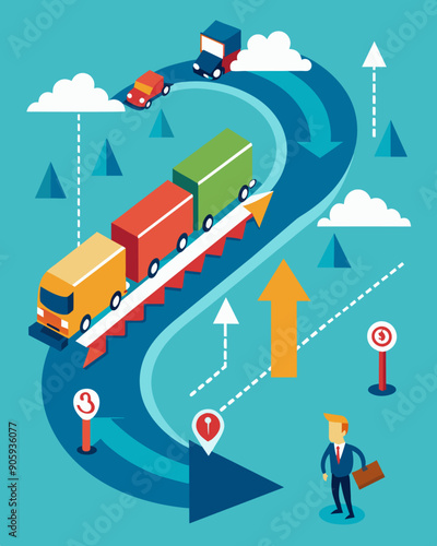 A transportation company renegotiates contracts and identifies new routes to offset losses during an economic downturn.. Vector illustration