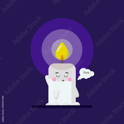 Sleeping cute candle character with little fire