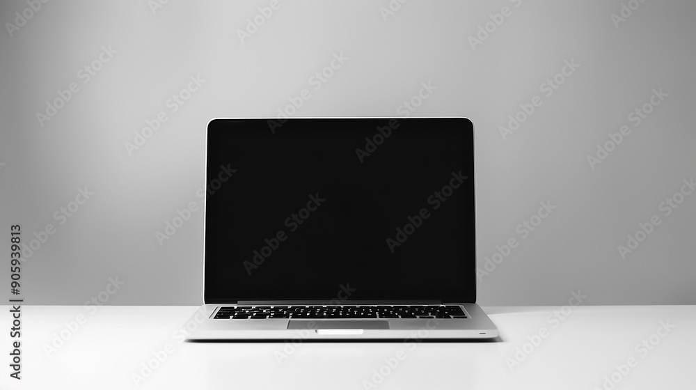a simple workspace, sleek laptop, white desk, nothing else a simple workspace, sleek laptop, white desk, nothing else