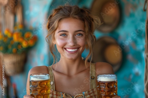 Woman Enjoying Beer at Oktoberfest