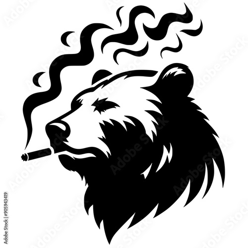 Silhouette portrait of a bear smoking