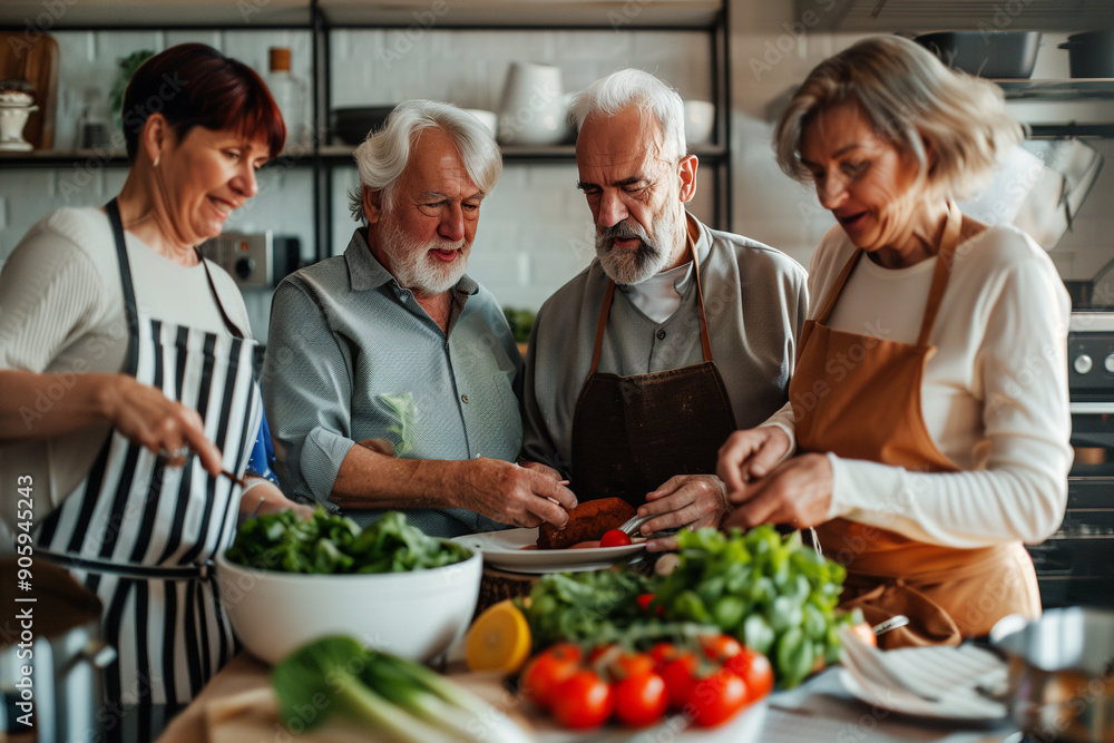 Active senior people in Cooking class learning traditional food, pasta or recipe. interactive cooking sessions or workshop Active senior people in Cooking class learning traditional food, pasta or recipe. interactive cooking sessions or workshop