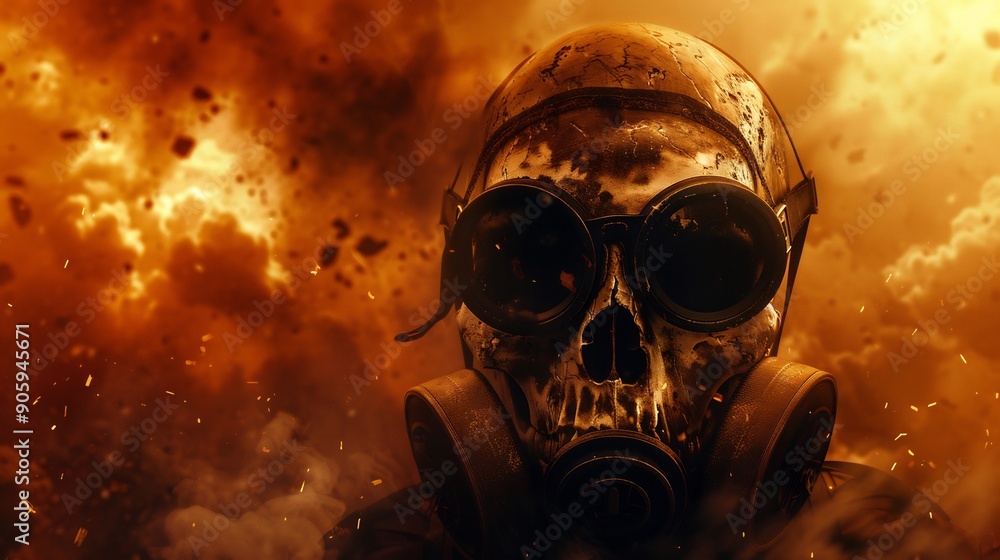 Skull wears a gas mask and goggles because of the toxic fumes Skull wears a gas mask and goggles because of the toxic fumes