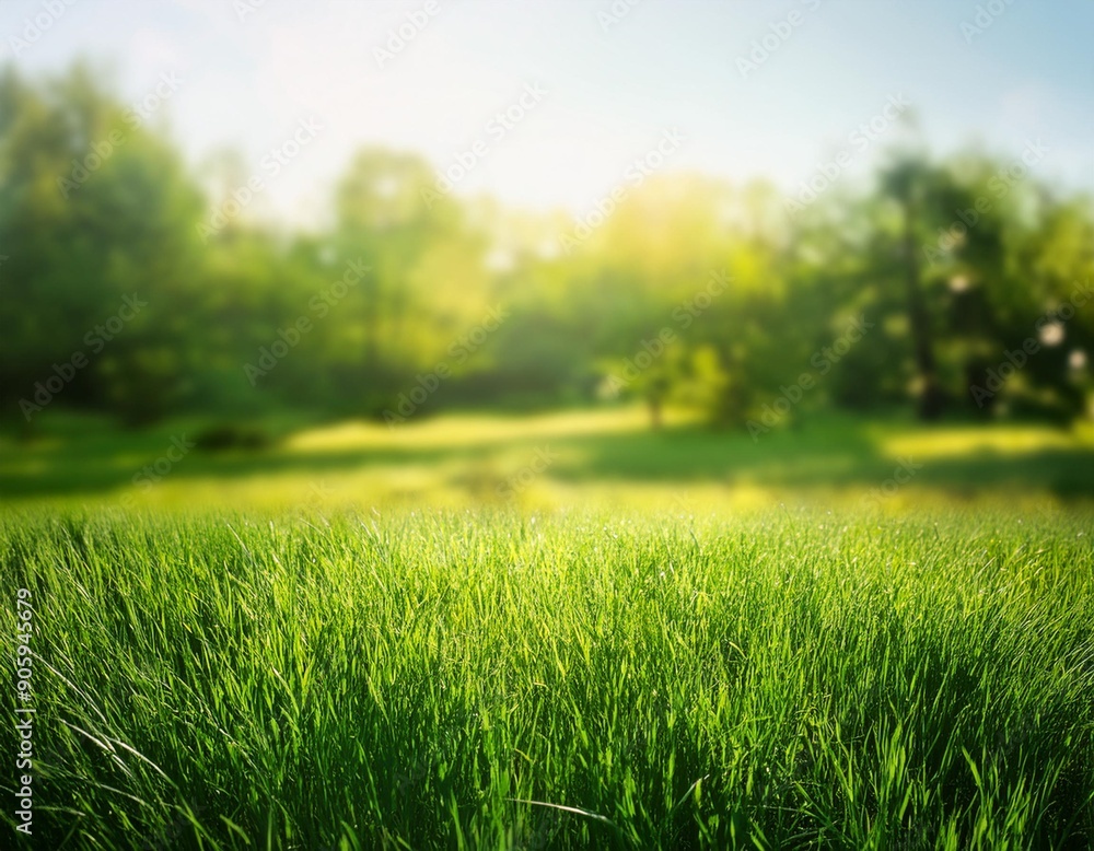 Blurred photo.green tree background. View of the wild grass lawn. Light sky Blurred photo.green tree background. View of the wild grass lawn. Light sky