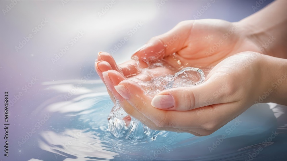 Hands Receiving a Splash of Water. Soft Water Splashing into Caring Hands Hands Receiving a Splash of Water. Soft Water Splashing into Caring Hands