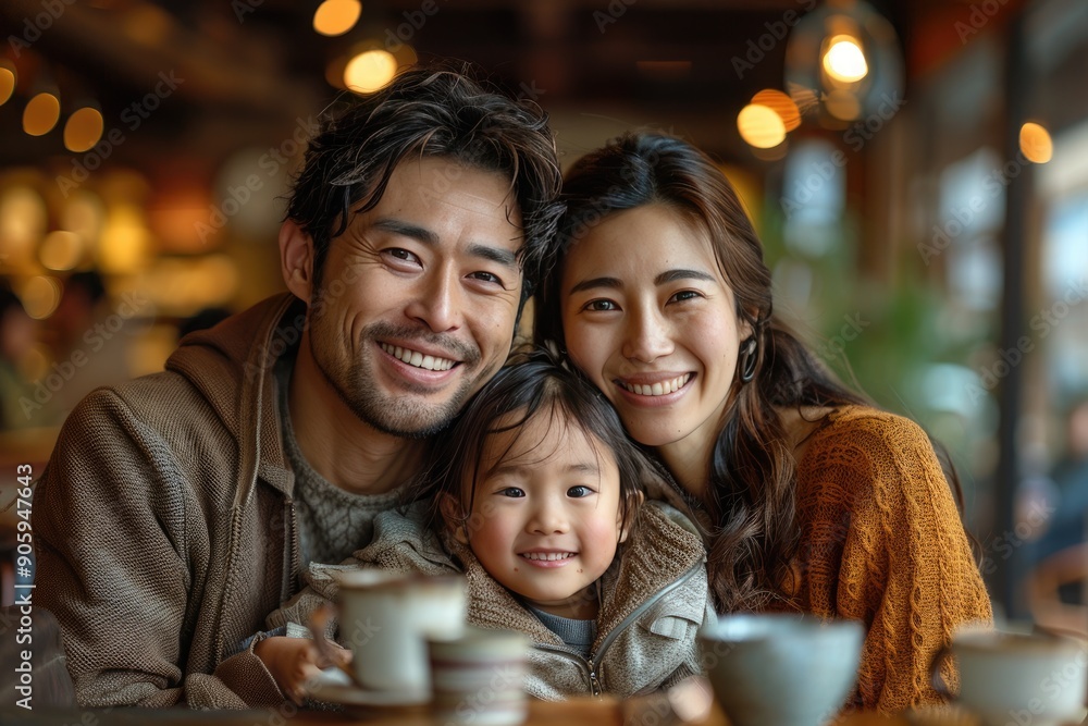 Happy family of three enjoying quality time together in a cozy cafe, capturing moments of love and togetherness with warm smiles. Happy family of three enjoying quality time together in a cozy cafe, capturing moments of love and togetherness with warm smiles.