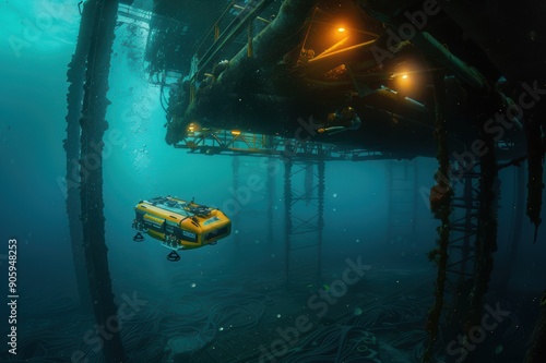 A remote -operated vehicle (ROV ) underwater