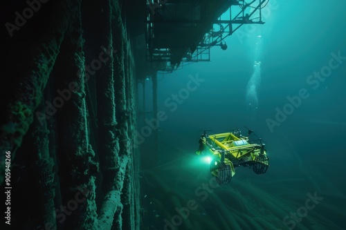 A remote -operated vehicle (ROV ) underwater