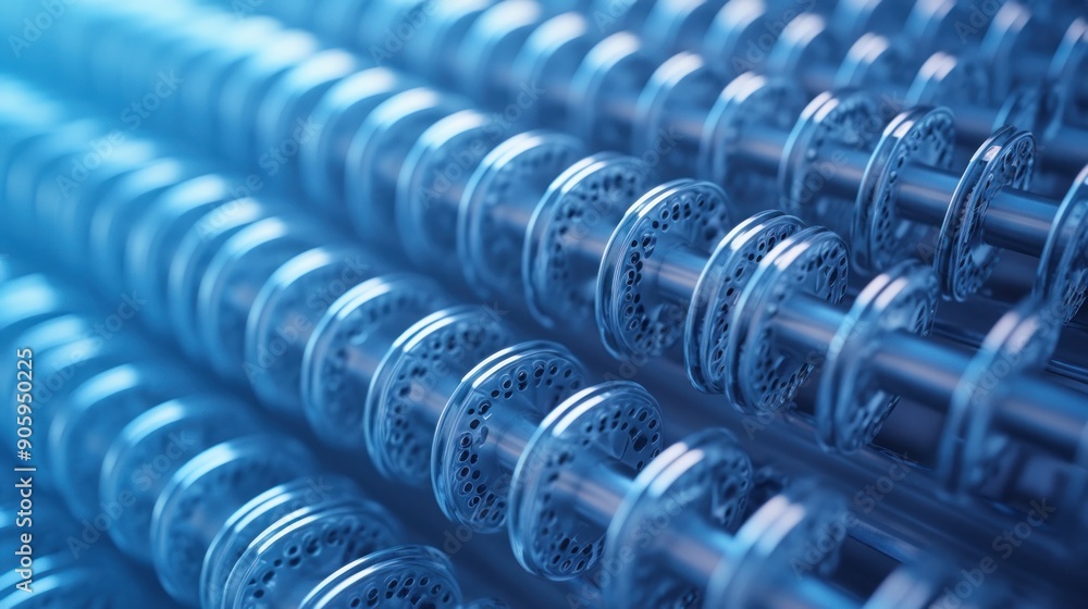 The appearance of the metal blue aluminum gear ring with intricate patterns, arranged regularly on a soft gradient background, creates a sense of symmetry and precision. The appearance of the metal blue aluminum gear ring with intricate patterns, arranged regularly on a soft gradient background, creates a sense of symmetry and precision.