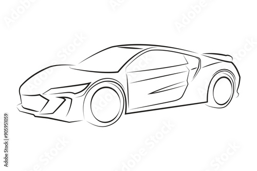 Vector ilustration of car line art for logo, poster and banner also icon. Sport car in outline art, with simple line for automobile or automotive poster, logo, banner and icon.