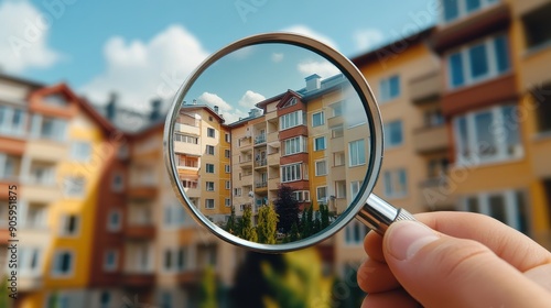 searching for new home rental housing market magnifying glass building