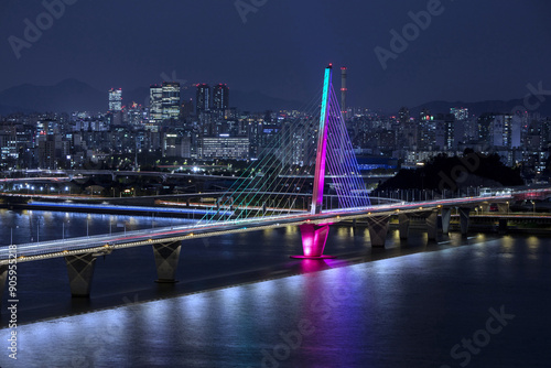Canvas Print Gangseo-gu, Seoul, South Korea - October 26, 2022: High angle and night view of